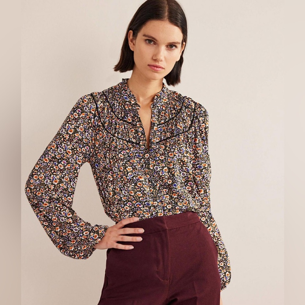 Boden Ruched Yoke Jersey Shirt Semi-Fitted Size 6
